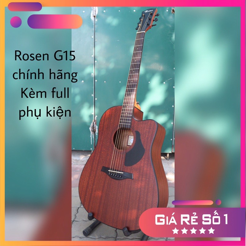 Đàn Guitar Acoustic Rosen G15 chinh hãng màu nâu cực đẹp Full phụ kiện