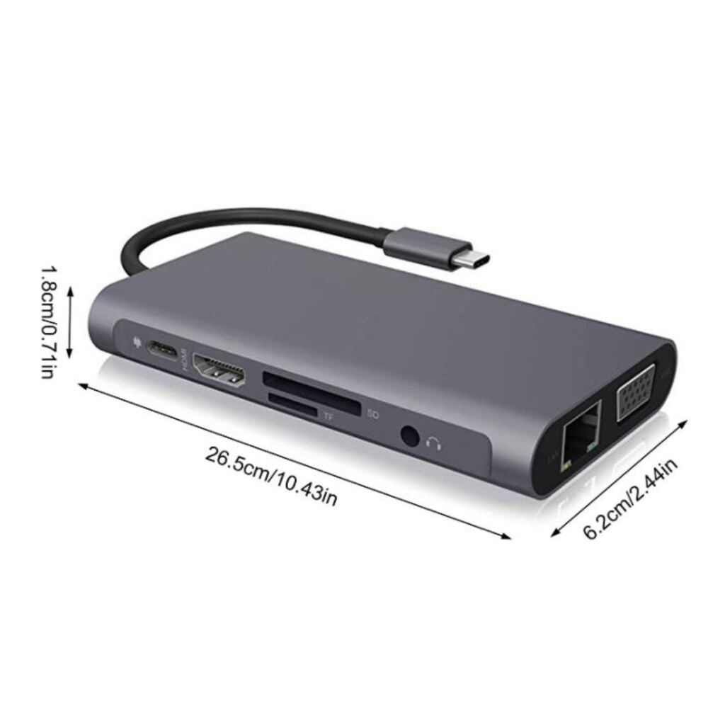 Bộ chuyển đổi hub USB Type-C sang hdmi HUB 10 trong 1 Máy tính xách tay MacBook Trạm cắm USB Hub PD