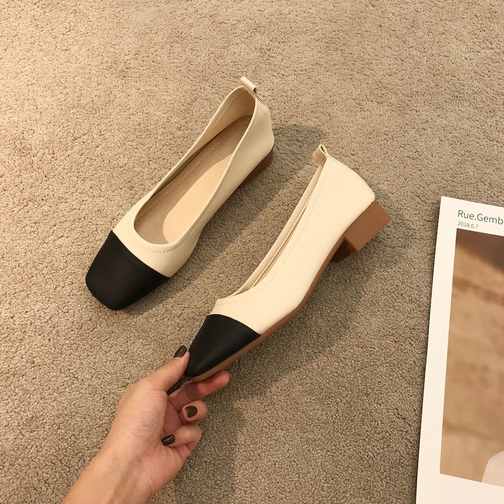 Giày Búp Bê Gót Thấp Mũi Vuông Bằng Da Mềm Thời Trang Mùa Hè Cho Nữ