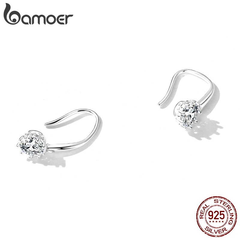 Đôi bông tai BAMOER bằng bạc 925 kiểu dáng đơn giản cho nữ