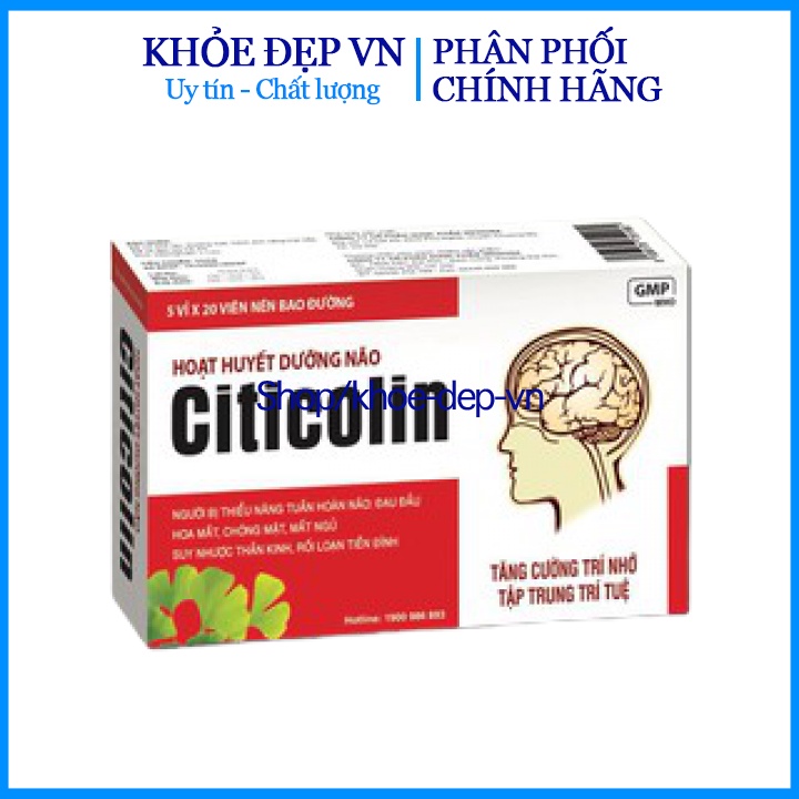 Hoạt huyết dưỡng não Citicolin giảm đau đầu, hoa mắt, chóng mặt - Hộp 100 viên