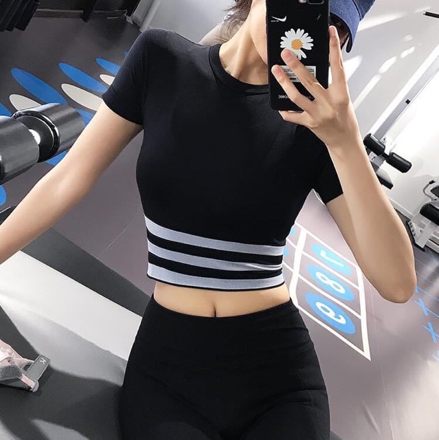 ÁO CROPTOP DỆT CÓ TAY BO SỌC - ÁO TẬP GYM, YOGA