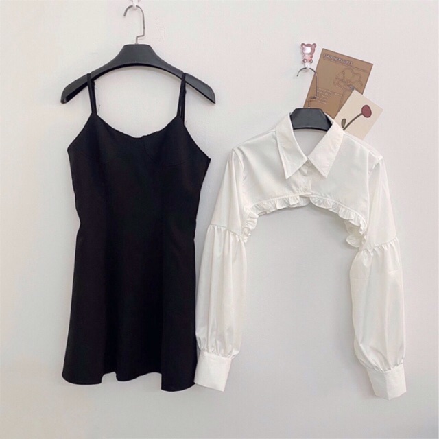 SET ÁO CROP SƠMI + VÁY 2D DÁNG XOÈ HÀN QUỐC | BigBuy360 - bigbuy360.vn
