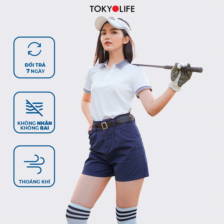 Áo Polo Nữ TOKYOLIFE phông cộc tay, vải cotton thoáng mát I9POL004K