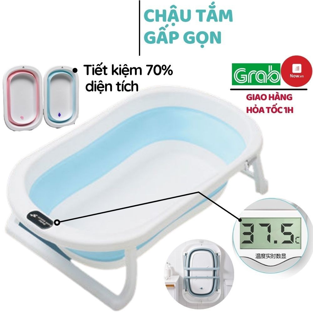 Bồn tắm báo nhiệt gấp gọn cho bé, ngồi nằm hoặc bơi lội, chậu tắm chuyên dụng cho bé từ 0 đến 5 tuổi