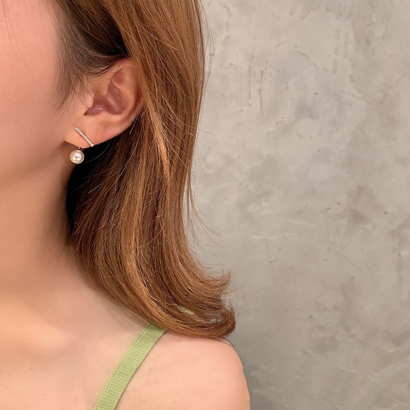 Khuyên Tai Kim Loại Đính Hạt Ngọc Trai Nhân Tạo Đơn Giản Màu Vàng Phong Cách Hàn Quốc Mới Cho Nữ