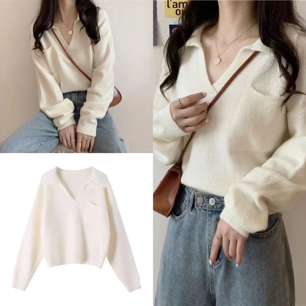 Áo Sweater Cổ Tròn Thiết Kế Đơn Giản Xinh Xắn Màu Trắng Cho Nữ | BigBuy360 - bigbuy360.vn