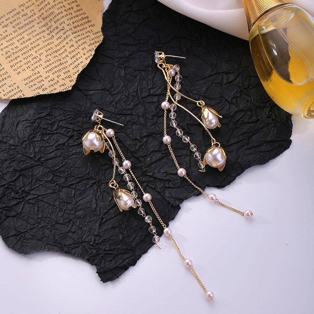 Bông Tai Dáng Dài Mặt Kính S925 Bằng Kim Loại Thời Trang Cho Nữ