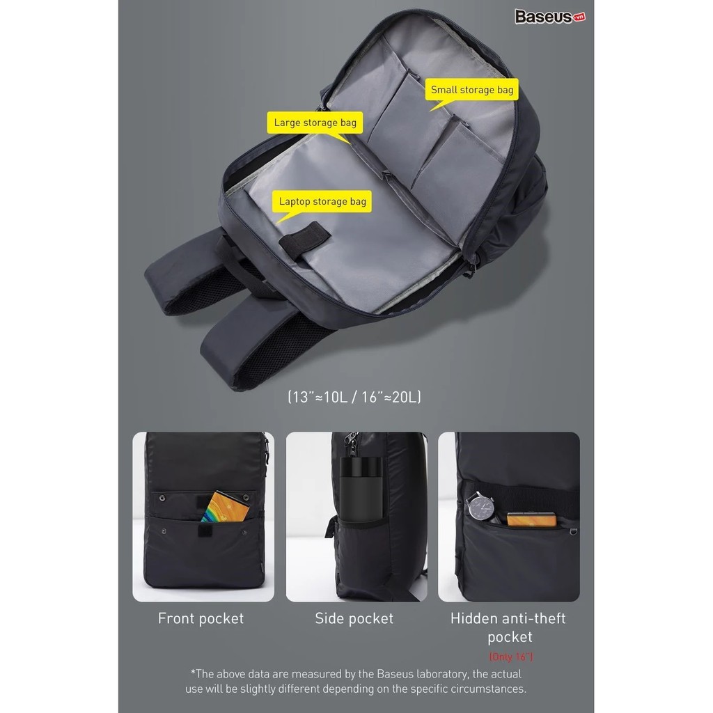 Ba lô vải dù chống thấm nước Baseus Basics Series  16" Computer Backpack dùng cho Tablet /Laptop/ Macbook