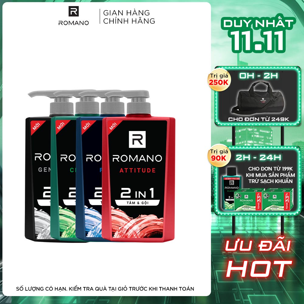  Tắm gội 2 trong 1 Romano hương nước hoa 650g