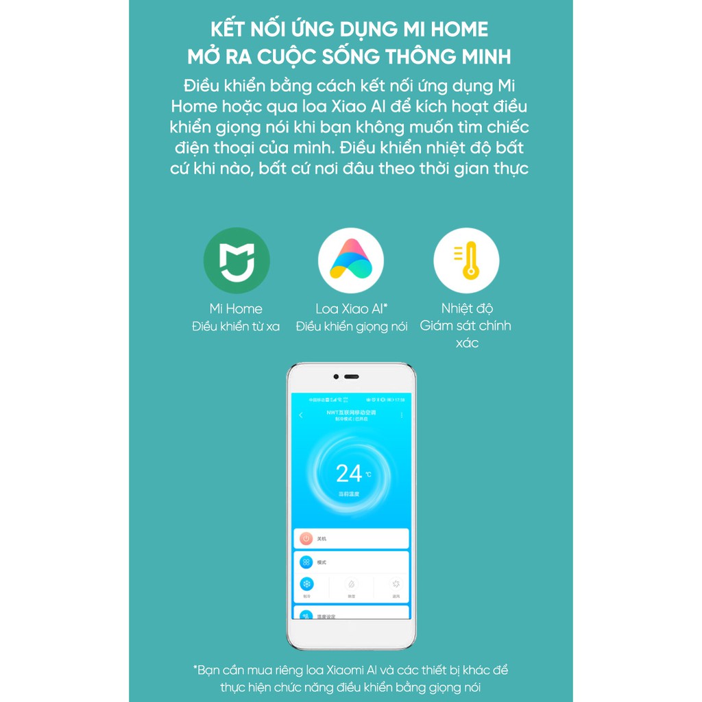 [Mã 159ELSALE hoàn 7% xu đơn 300K] Máy lạnh di động thông minh Xiaomi New Widetech KY-26EAW1