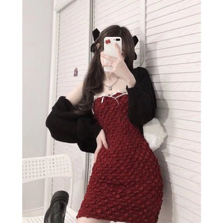 Đầm ống ôm body tết đầu xuân năm mới noel giáng sinh đỏ sexy gợi cảm hở lưng vai xương quai xanh ulzzang