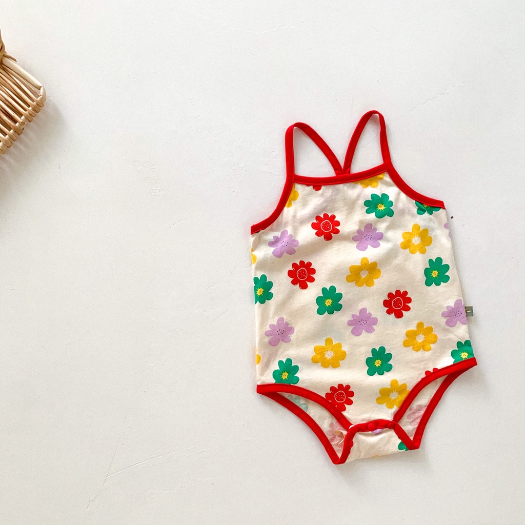 Áo liền quần hai dây in họa tiết hoa dễ thương cho bé gái sơ sinh