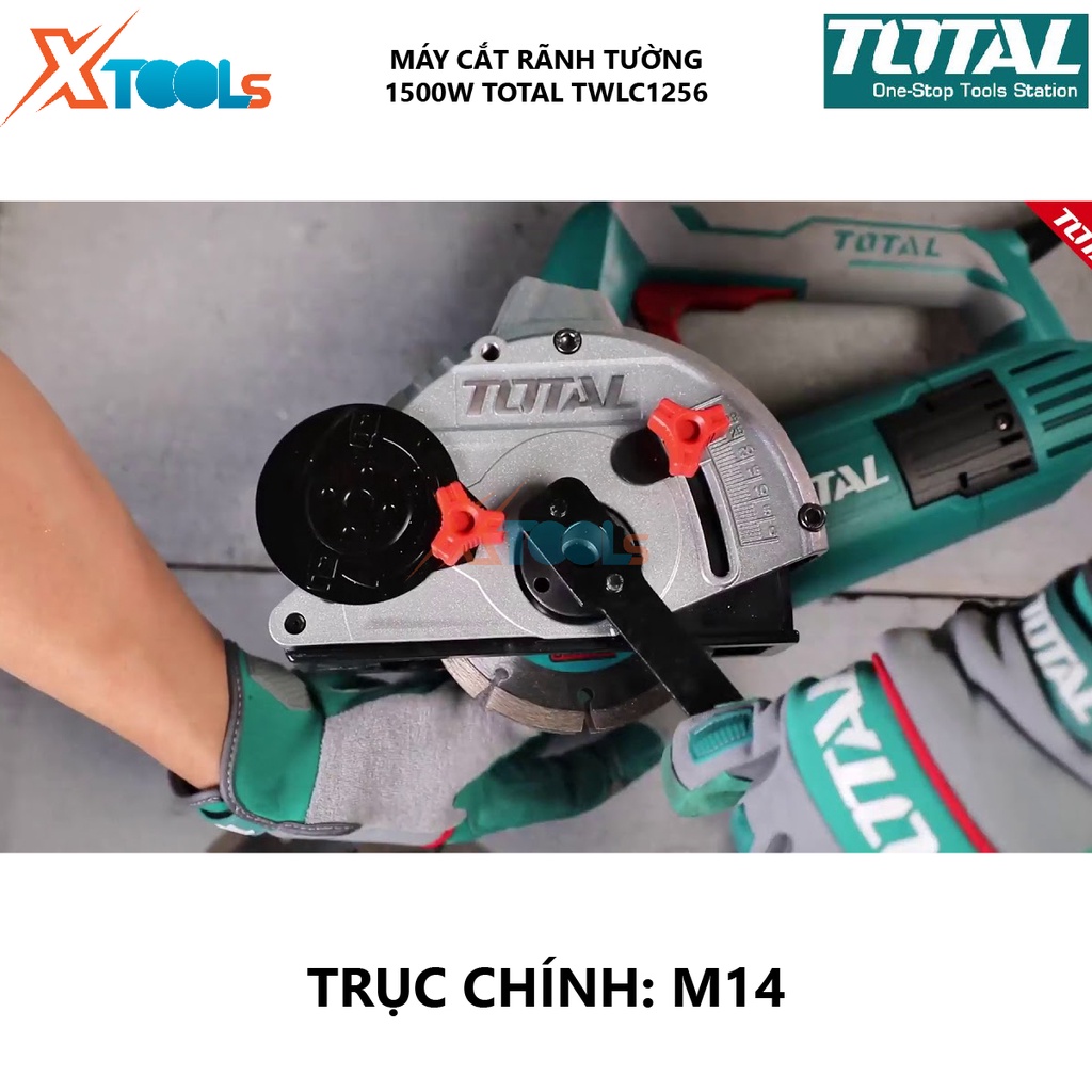 Máy cắt gạch đá TOTAL TWLC1256 1500W, đường kính đĩa cắt 125mm, trục chính M14, tay cầm phụ trợ, cắt rãnh tường
