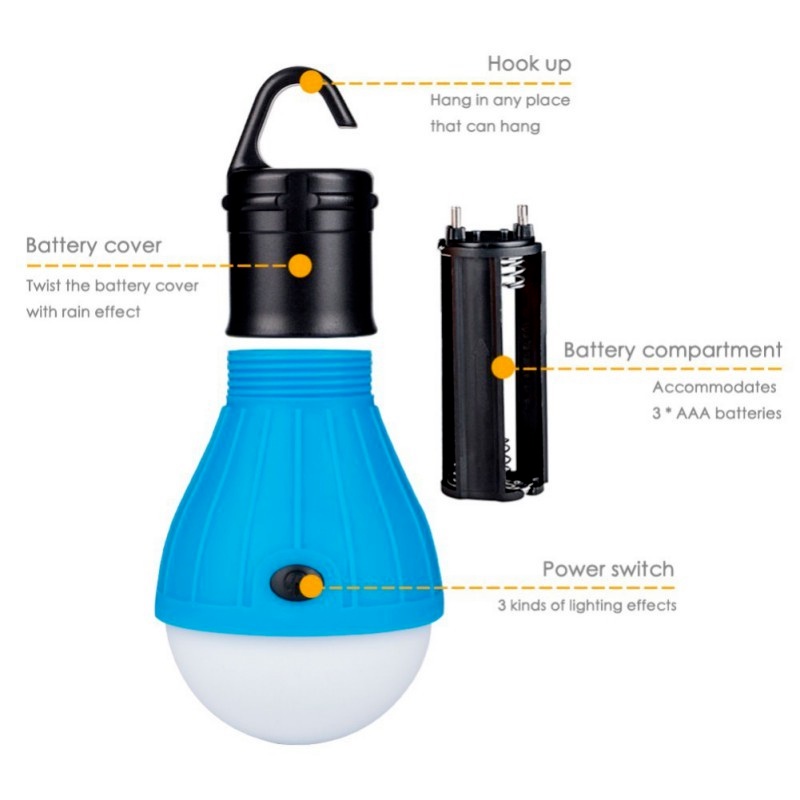 Đèn LED 3 bóng tiện lợi dùng để treo lều cắm trại và câu cá ngoài trời