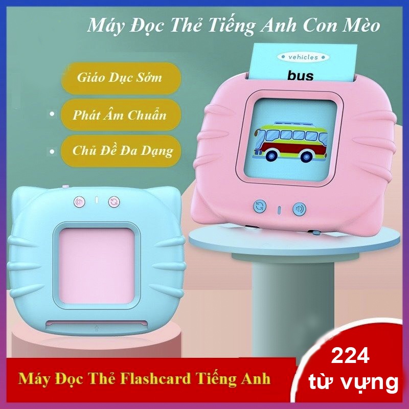 Máy đọc thẻ tiếng Anh con Mèo, thẻ học cho bé đa dạng các chủ đề với 224 từ vựng