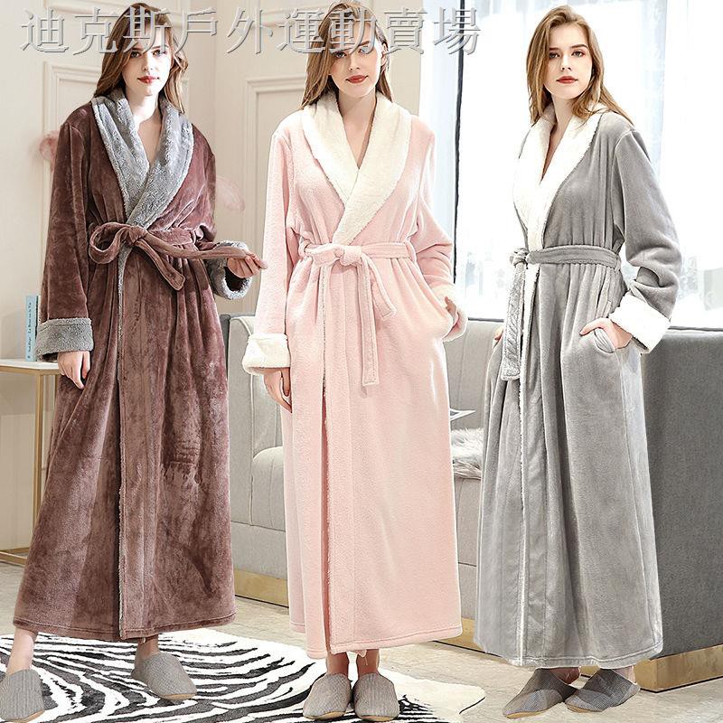 Áo Choàng Tắm Dáng Dài Vải Flannel Lông Cừu San Hô Thời Trang Mùa Đông Cho Nữ