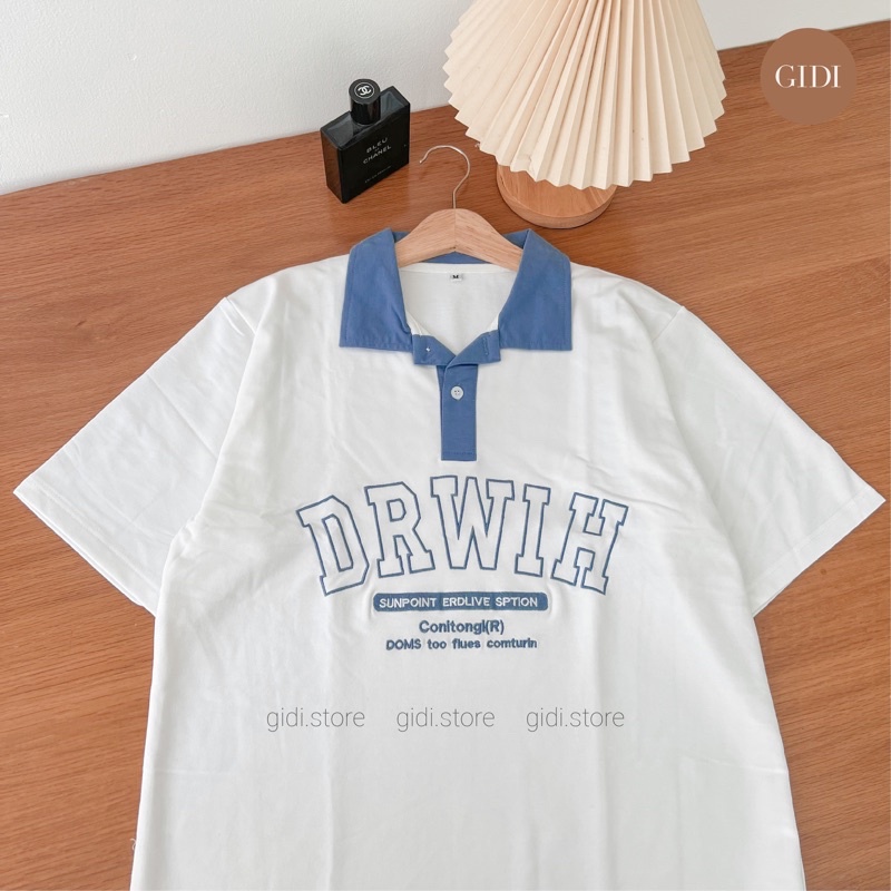 Áo Polo DR thêu chữ DRIDH Nam Nữ Unisex - áo thun có cổ form rộng OVESIZE tay lỡ thoáng mát - GIDI.