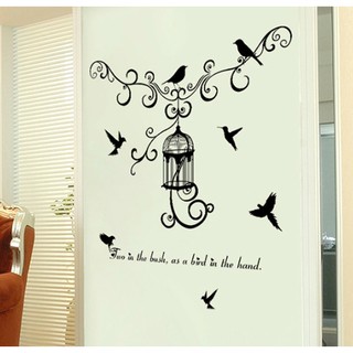 Decal dán tường mẫu lồng chim đen