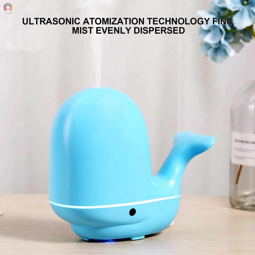 Ultrasonic Aroma Diffuser Humidifier Small Whale Style Essential Oil Diffuser 180ML Portable Waterless Auto Power Off Colorful Night Light for Home Office Blue