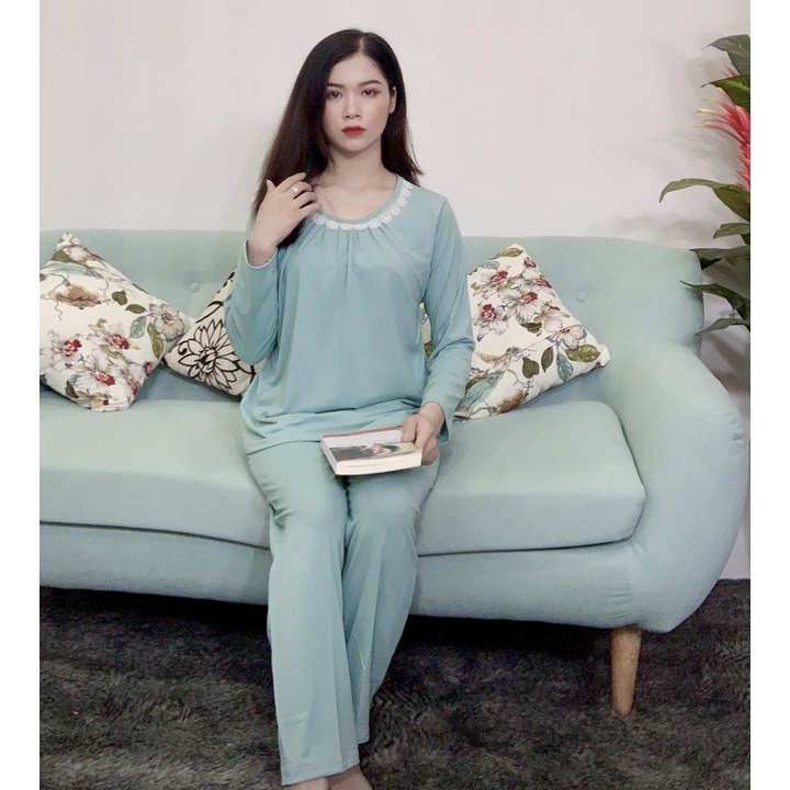 ( SALE ) Đồ bộ bầu sau sinh mặc nhà - thời trang mới nhất - Chất liệu cotton ( nhúng cổ-viền ren  )