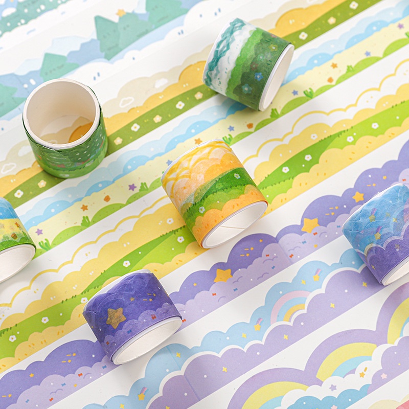 Bộ 3 cuộn washi tape trang trí viền sổ và toploader băng keo Hundred Scenes | BSW128