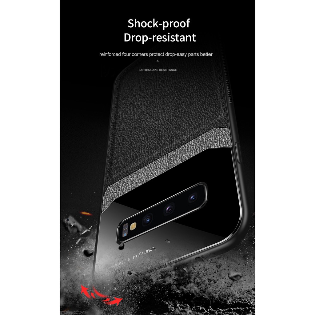 Ốp điện thoại da kết hợp kính chống sốc bảo vệ dành cho Samsung Galaxy Note 8 9 10 Pro S8 S9 S10 Plus S10e