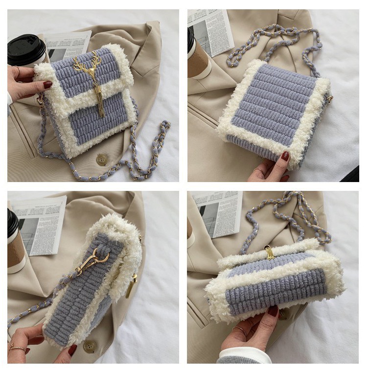 Túi Handmade Mini Viền Xù Mác Hươu ❤️ Ebi Store - Freeship ❤️ Set nguyên liệu đầy đủ tự đan DIY