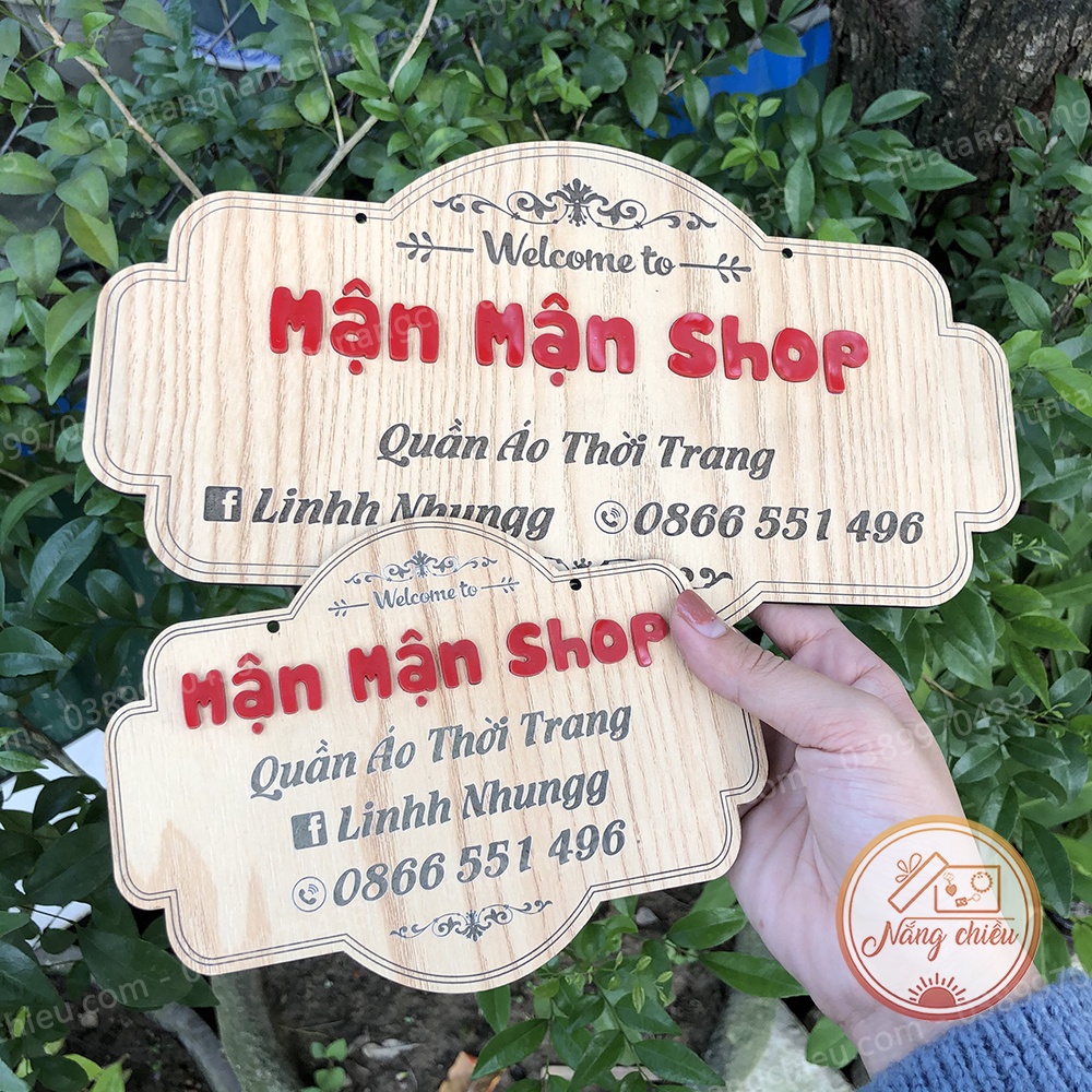 Bảng shop bán hàng online , chuyên sỉ lẻ quần áo thới trang, chất liệu gỗ tự nhiên , khắc laze theo yêu cầu