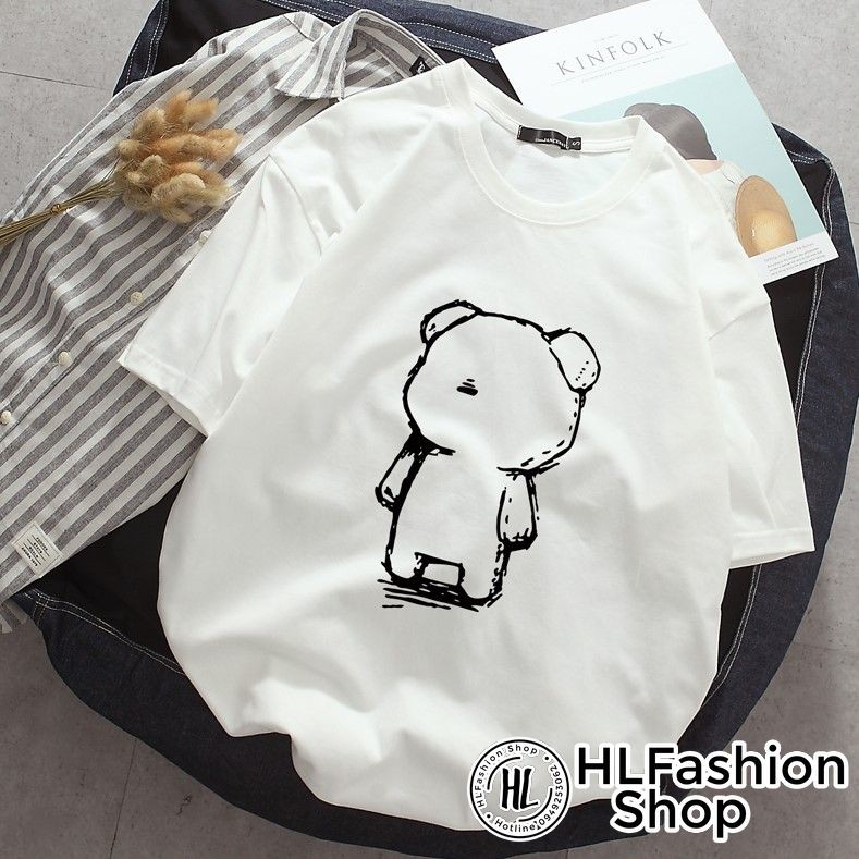 Áo thun tay lỡ form rộng Gấu Teddy dễ thương, áo phông form rộng size HLFashion | BigBuy360 - bigbuy360.vn