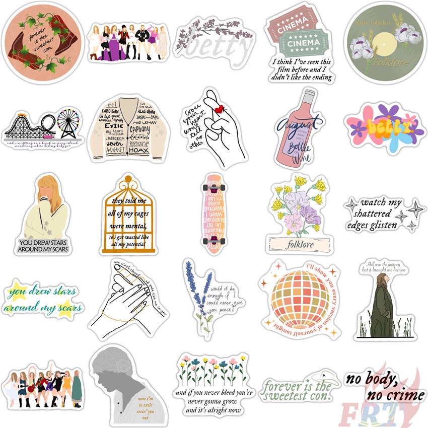 Set 100 nhãn dán hành lý ván trượt laptop album nhạc hot ca sĩ POP Taylor Swift Folklore &amp; Olivia Rodrigo Sour diy
