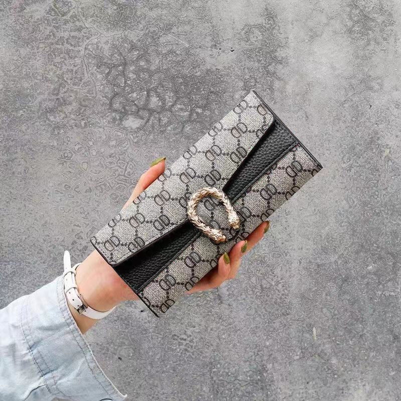 Ví Da Chuwanglin Dáng Dài In Chữ Phong Cách Vintage Cho Nữ