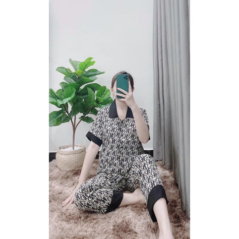 Đồ bộ cổ sen cộc tay quần dài mặc nhà dưới 62 kg siêu xinh