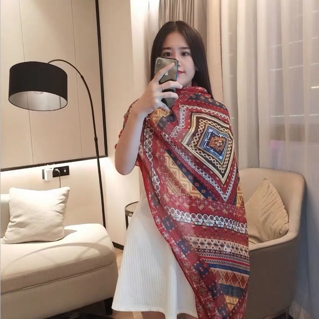 Khăn choàng du lịch khăn choàng in hoạ tiết thổ cẩm linen