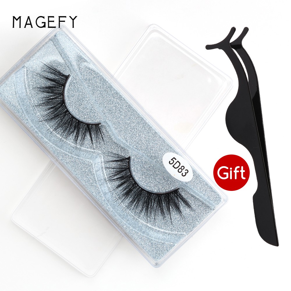 MAGEFY 5D Lông mi giả 1 cặp+gift nhíp gắp micó thể tái sử dụng Tổng hợp lông mi giả cao cấp có độ cong sẵn 5D 1PCS  Fashion Eyelashes lông mi giả sợi 5D chất lượng cao