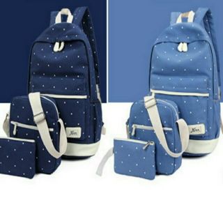 Combo  bộ 3 balo và túi xách và túi chéo chấm bi da trơn