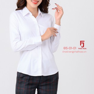 Áo sơ mi nữ  Thái Hòa 65. Thời Trang công sở nữ from đẹp kiểu dáng Basic cotton caro chìm nhuyễn dài tay