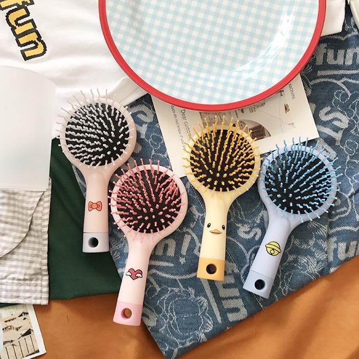 Lược Đệm Gỡ Tóc Rối Có Gương Cầm Tay Massage Da Đầu Tiện Lợi