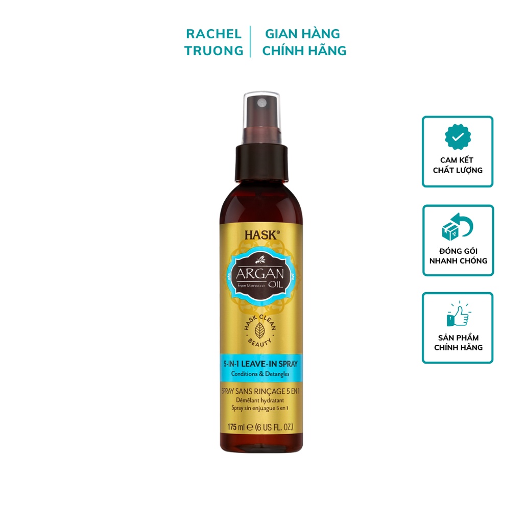 Xịt dưỡng tóc Hask Argan Oil dưỡng chất dầu argan phục hồi tóc khi dùng nhiệt 175ml - Hàng Úc
