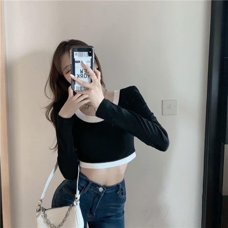 Áo Croptop Tay Dài Viền TD02