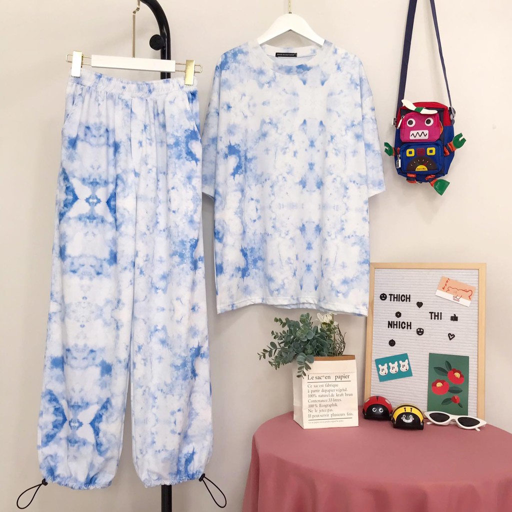 UNISEX - SET UNISEX NAM NỮ - SET QUẦN ÁO ULZZANG - SET TIE DYE - ÁO THUN LOANG MÀU - TIE DYE TEE - QUẦN ULZZANG ỐNG RỘNG