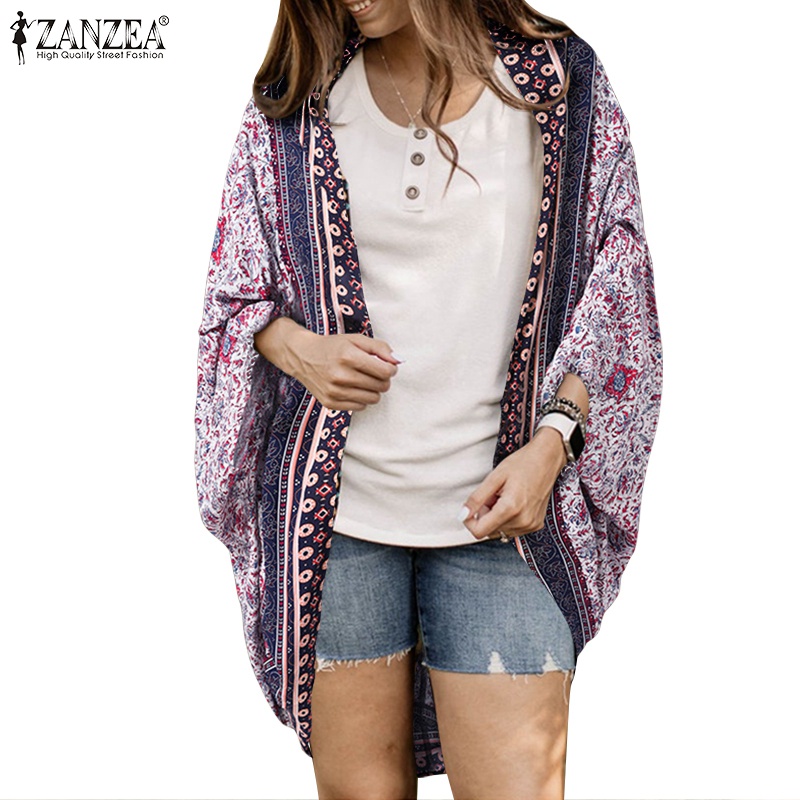 Áo khoác ZANZEA cardigan tay cánh dơi in hoa thời trang Châu Âu vintage dành cho nữ