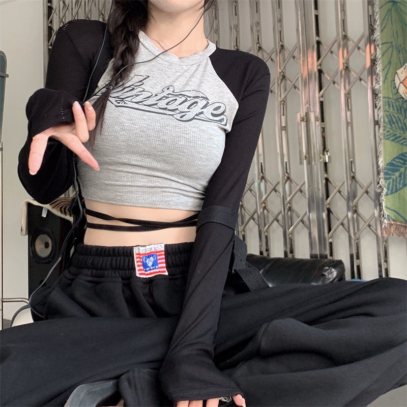 COZOK Áo Thun Tay Dài In Họa Tiết Cà Vạt Đa Năng