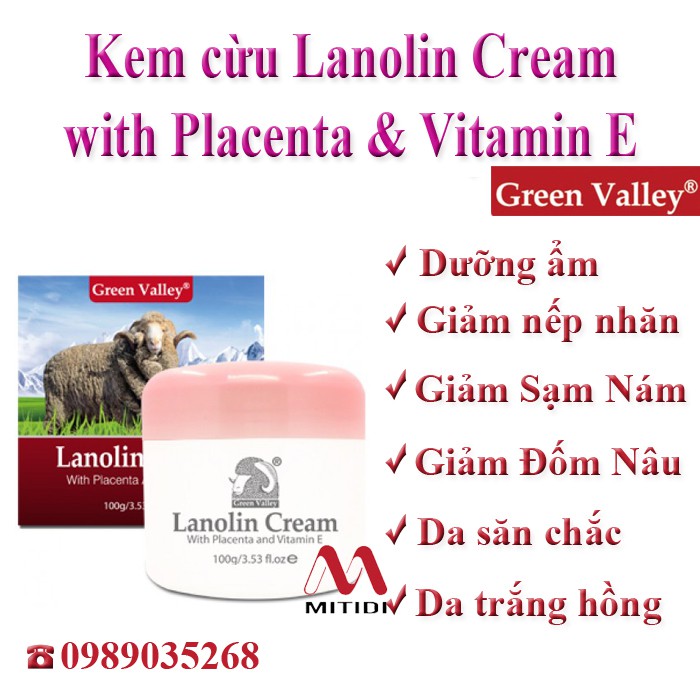 Kem nhau thai cừu Lanolin Cream with Placenta and Vitamin E của Green Valley