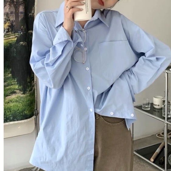 Áo sơ mi nữ dài tay KABICO form rộng ulzzang kiểu hàn basic màu trắng, xanh, vàng, dễ phối đồ A9