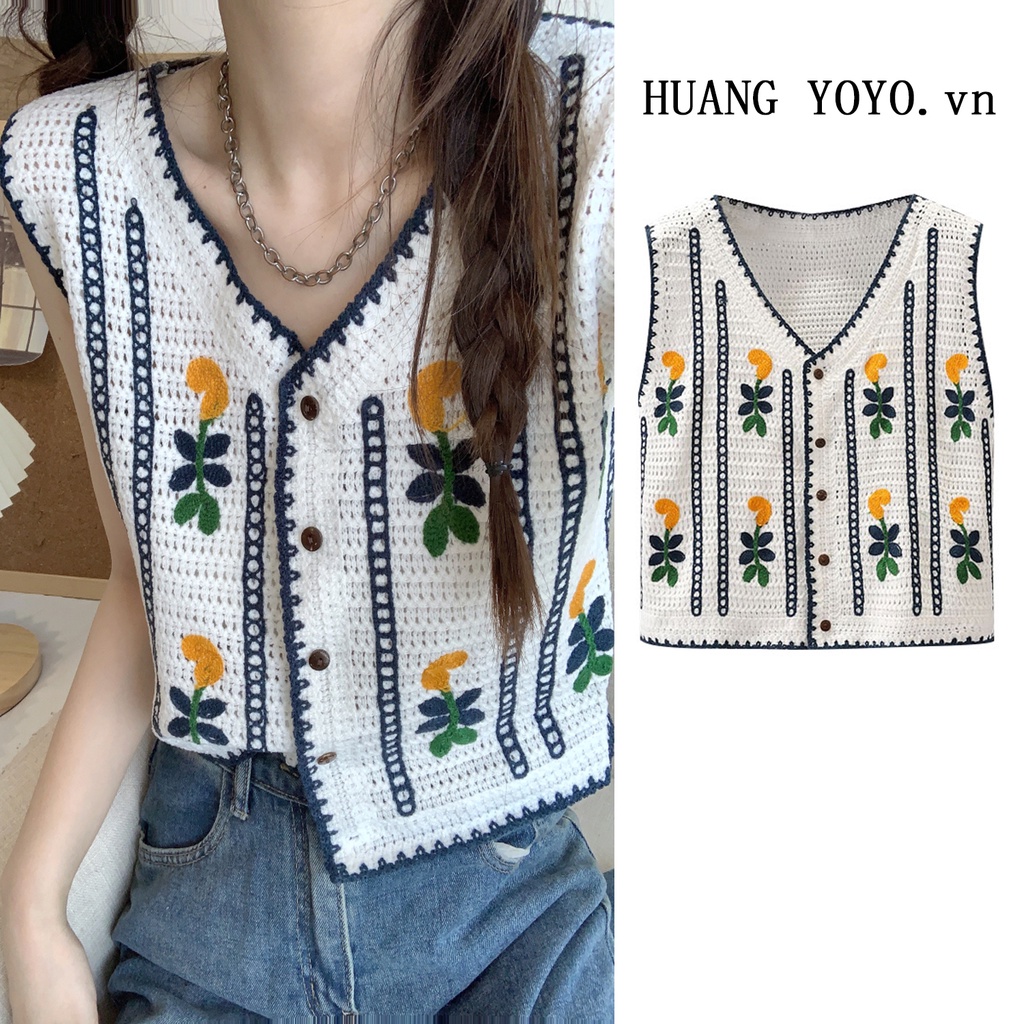 HUANG YOYO Áo Croptop Len Không Tay Cổ Chữ v Thời Trang Thu Đông Phong Cách Hàn Quốc Cho Nữ