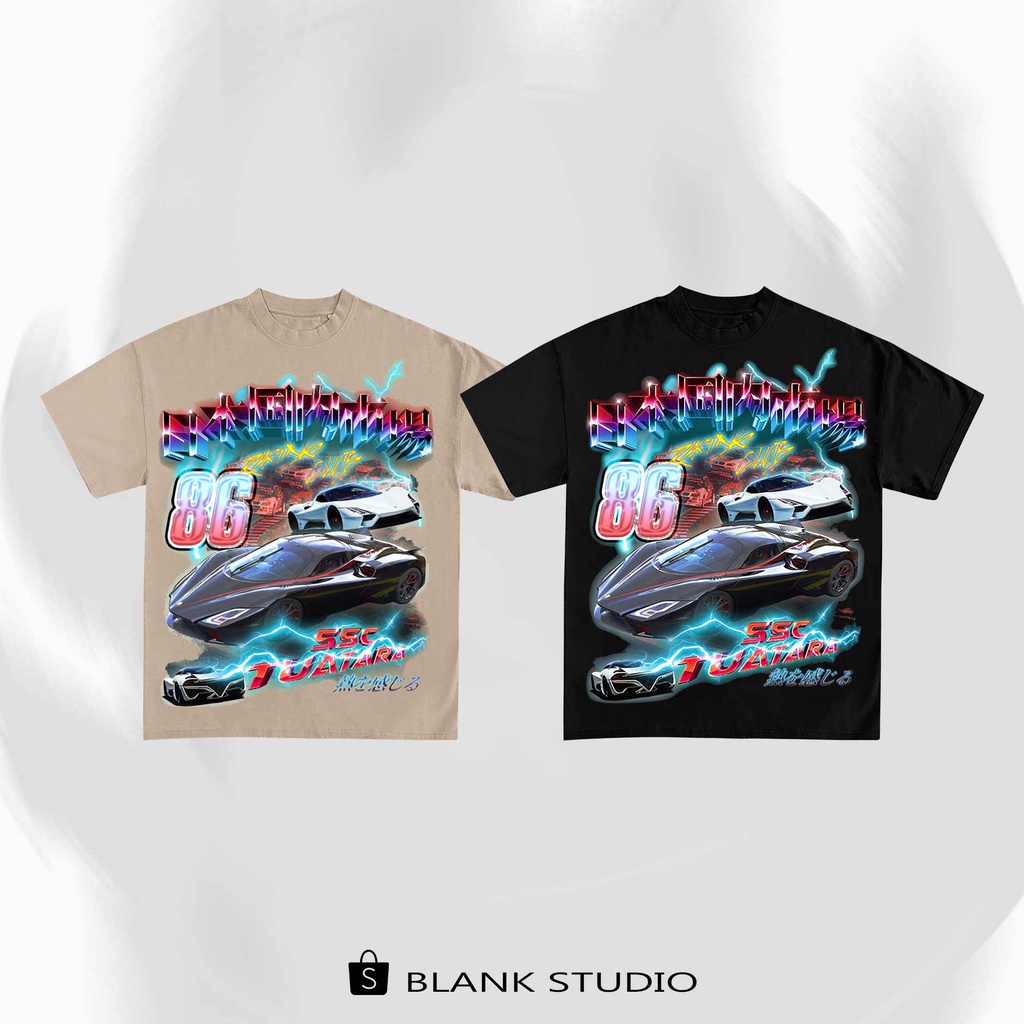 BLANK | Áo Thun TOKYO DRIFT Tay Lỡ Unisex - Đen/TAN Cổ Tròn