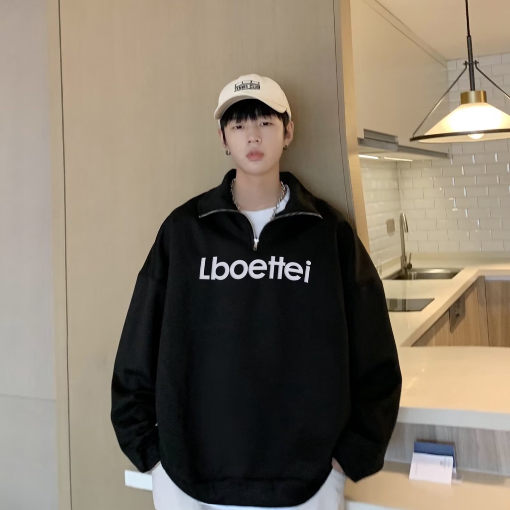 Áo Sweater Polo Nam Nữ In Chữ Đơn Giản Nửa Khóa Kéo áo sweater có cổ Phong Cách Hàn Quốc sweater form rộng