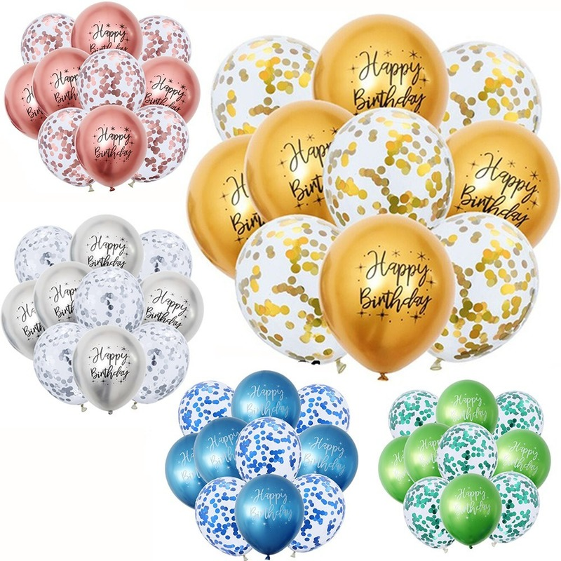 Set 10 cái bong bóng chữ Happy Birthday màu vàng/bạc xanh