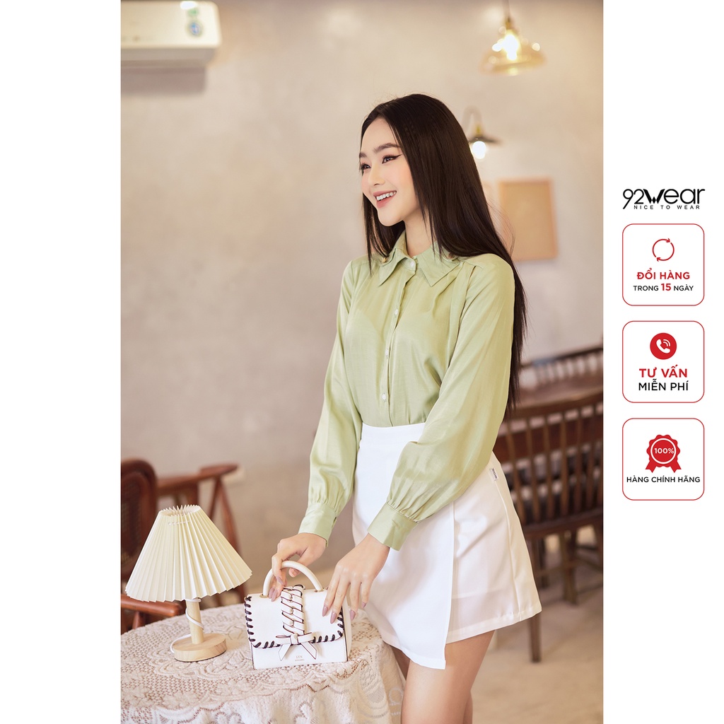 Áo sơ mi dài tay 92WEAR, thiết kế nhún vai, 2 lớp cổ phá cách, điệu đà ASA2229